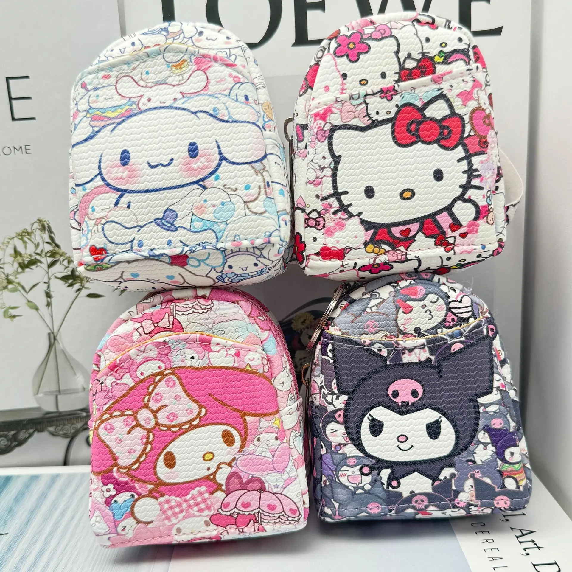

New Sanrio Kuromi Soft PU Small Backpack Cute Bluetooth Earphone Bag Coin Change Storage Bag Girl Gift