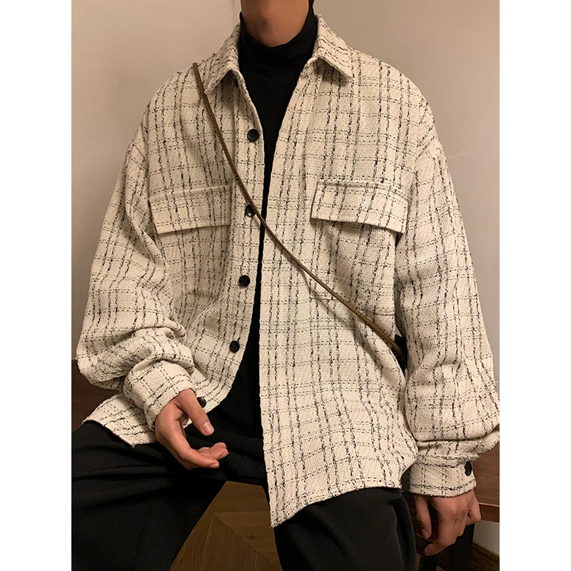 

Luxury Plaid Long Sleeve Men's Shirt Loose Fit Autumn Fashion Workwear Button Detail Moisture Wicking Youthful Trendy Style