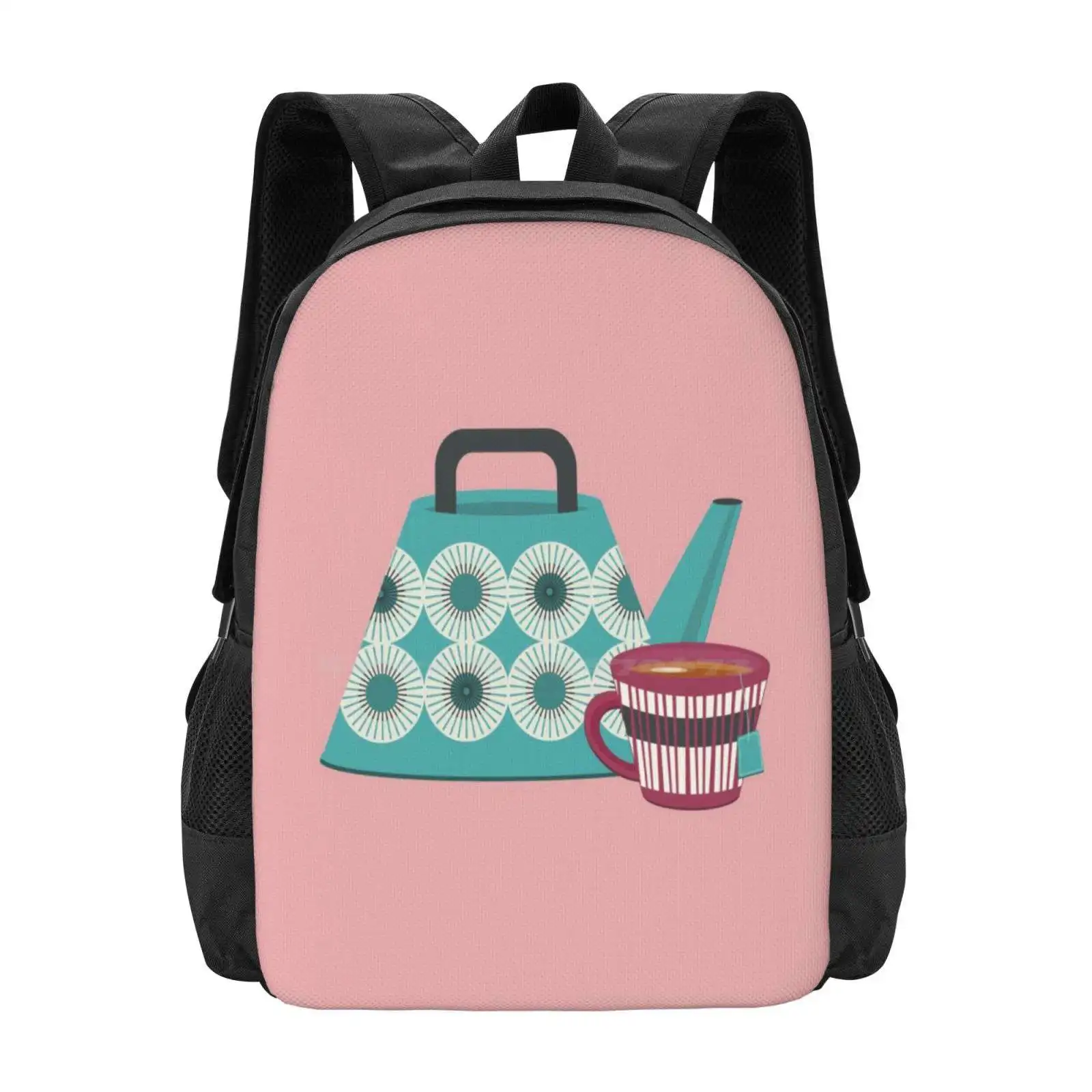 Mid-Century Modern Tea Time Backpack For Student School Laptop Travel Bag Midcentury Modern Teapot Retro Vintage Teacup