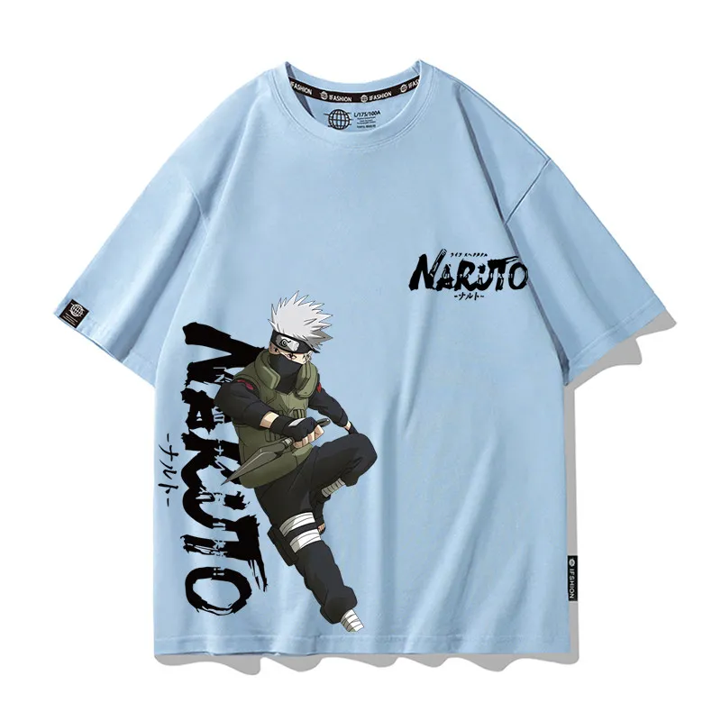 Fashionable Children's T-shirt New Anime Naruto Co Branded Cartoon Print Parent-child Outfit Casual Trend Short Sleeved Shirt