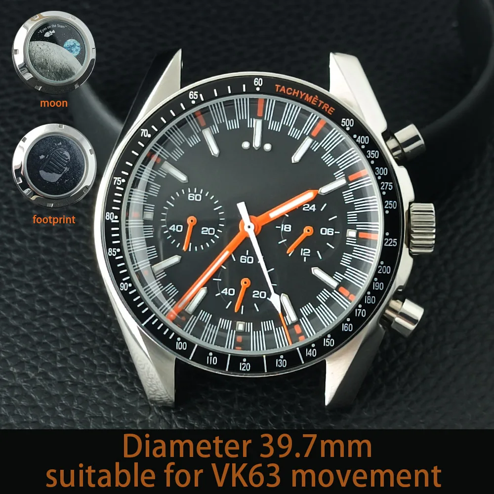 39.7mm watch metal case FIT VK63 movement case watch accessories suitable for 20mm strap vK63 dial hands