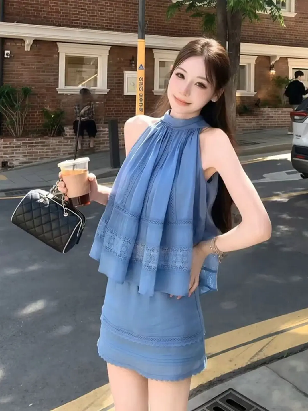 

Elegant Fairy Girl Hanging Neck Sleeveless Top And Skirt Set Women's Fashion Summer 2026 Casual Style Polyester Fiber