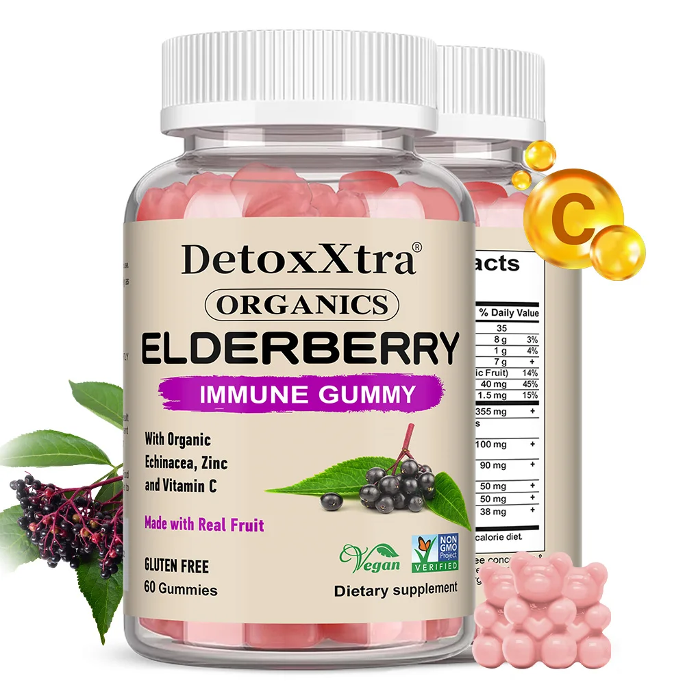 

Elderberry Gummies - Immune Support with Organic Fruit & Herbal Blend of Elderberry, Echinacea, Zinc, Vitamin C - 60 Vegan
