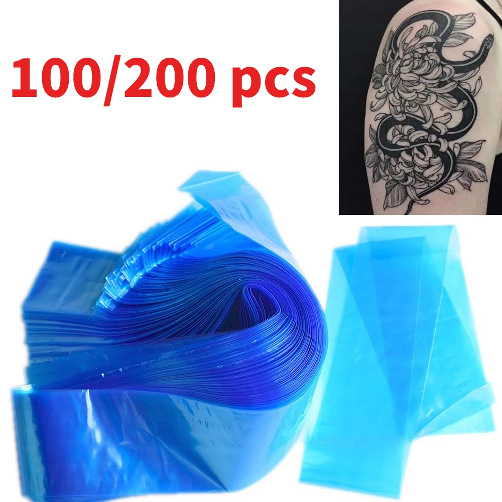 100/200 Pcs Tattoo Clip Cord Sleeves Bags Safety Tattoo Machine Cover Bags Tattoo Accessory Permanent Makeup Blue