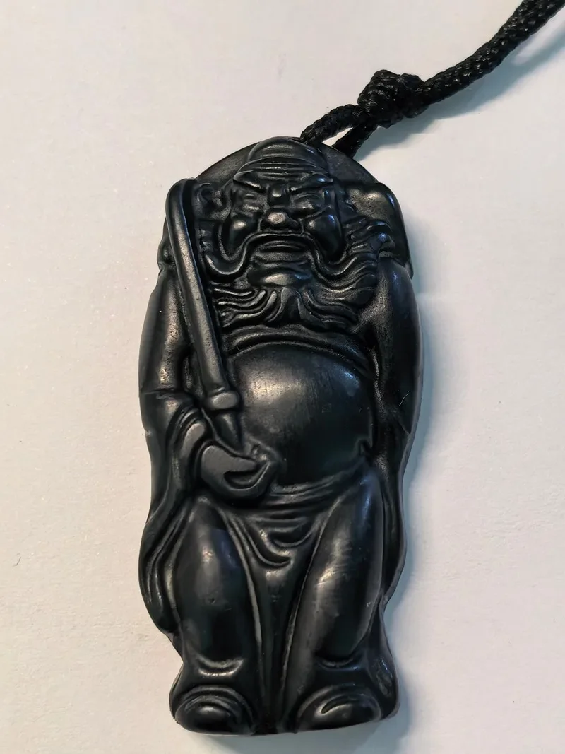 Black Green Jade Zhong Kui Ghost-catching Deity Amulet Pendant 153