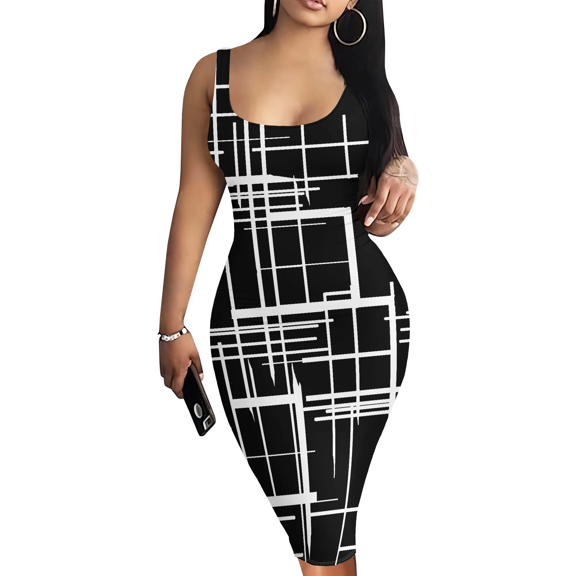 

Sexy Print Midi Dress for Women, Sleeveless Bodycon Summer Outfit for Vacation, Club or Night Out