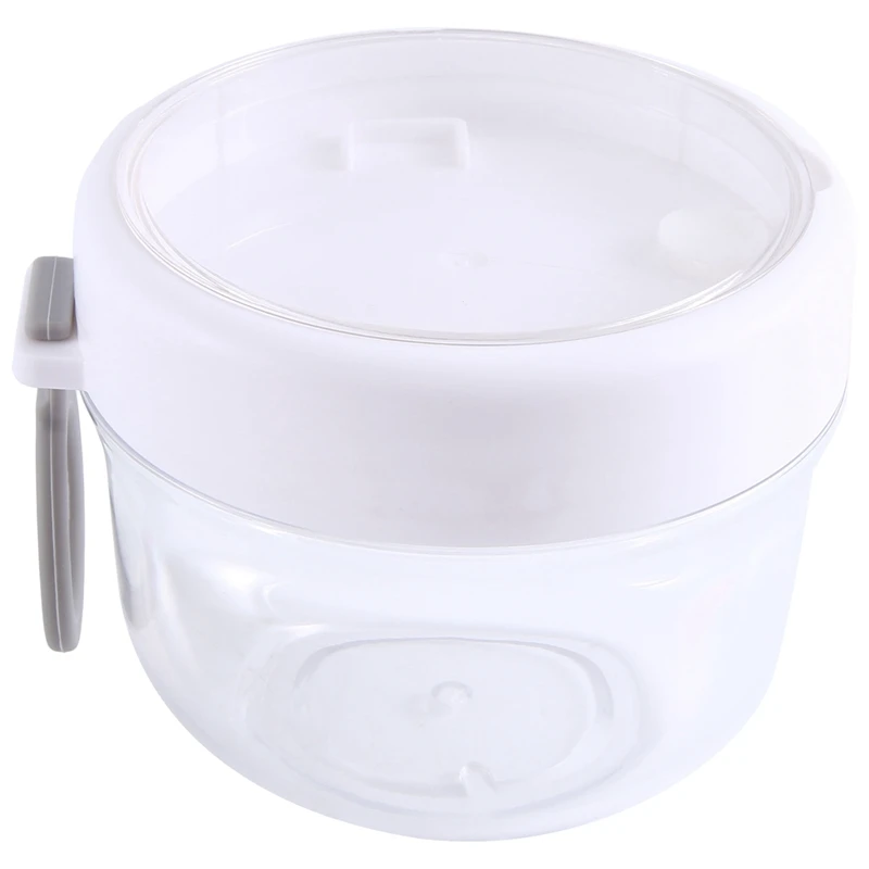 Overnight Oat Containers with Lid and Spoons 2PCS, 20Oz Portable Plastic Yogurt Jars,Leak-Proof Dessert Cups White