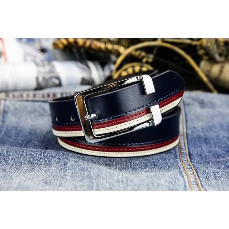 

Белый мужской ремень 110 см, простые элементы, синий, черный, из воловьей кожи, корейская мода, повседневная пряжка, роскошные аксессуары для одежды
