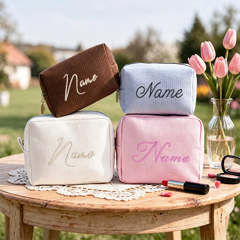 カスタム刺繍ワッフル化粧品バッグ、ブライズメイドギフトバッグ - Monogram Custom Case のレビューと価格