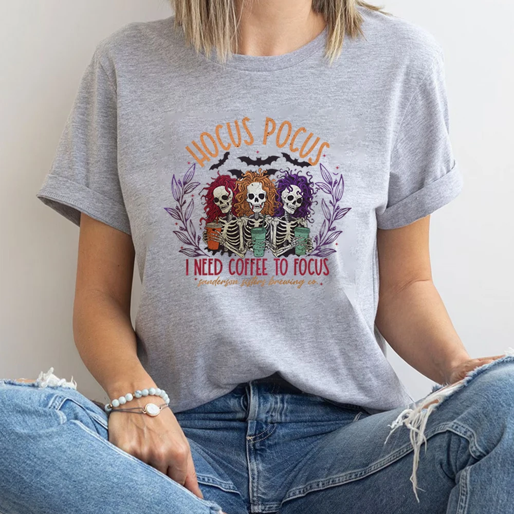 Hocus Pocus I Need To Focus T-Shirt  Retro Halloween Shirt Trendy Gothic Skull Shirt Sanderson Sisters Shirts Spooky Girl Tee