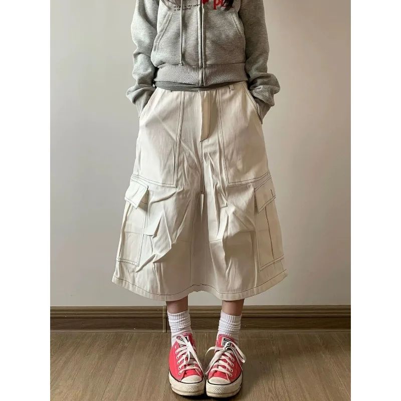 

Summer New Sle Trendy Brand Breathable Youthful American Retro Women's Casual orts Seven kets Loose Straight Leg Workwear Y2K