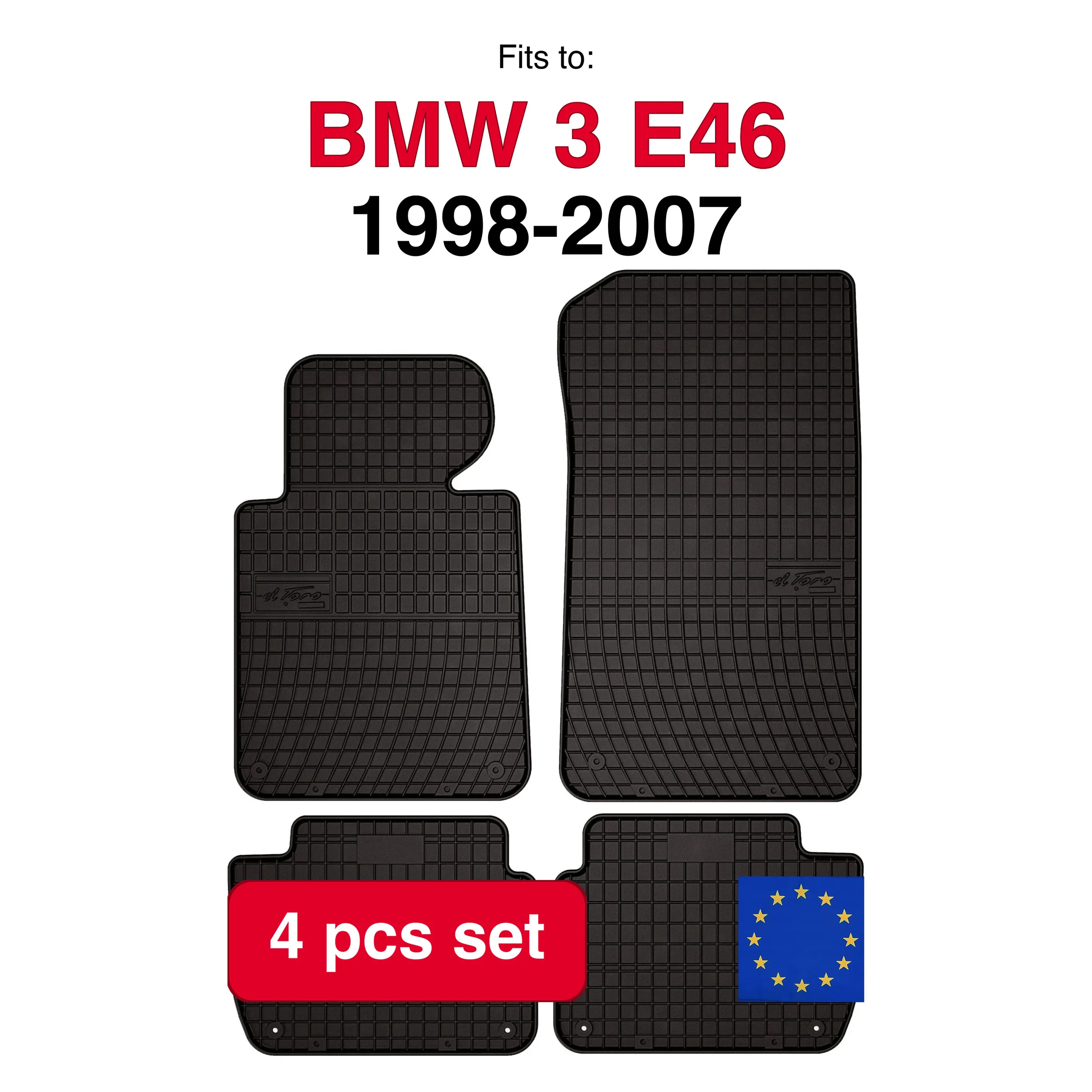 Tapis de voiture en caoutchouc pour BMW 3 E46 coupé compact, berline station wagon touring (1998-2007)-noir adapté (4 pièces)