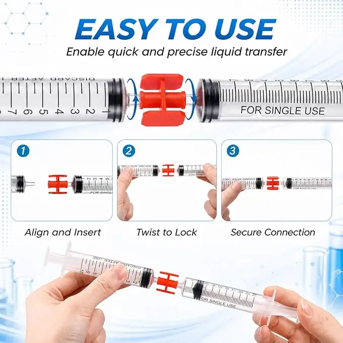 Red Leak Proof Double Wing Medical Luer Lock Adapter 20-100PCS Transparent Plastic Sterile Syringe Connector