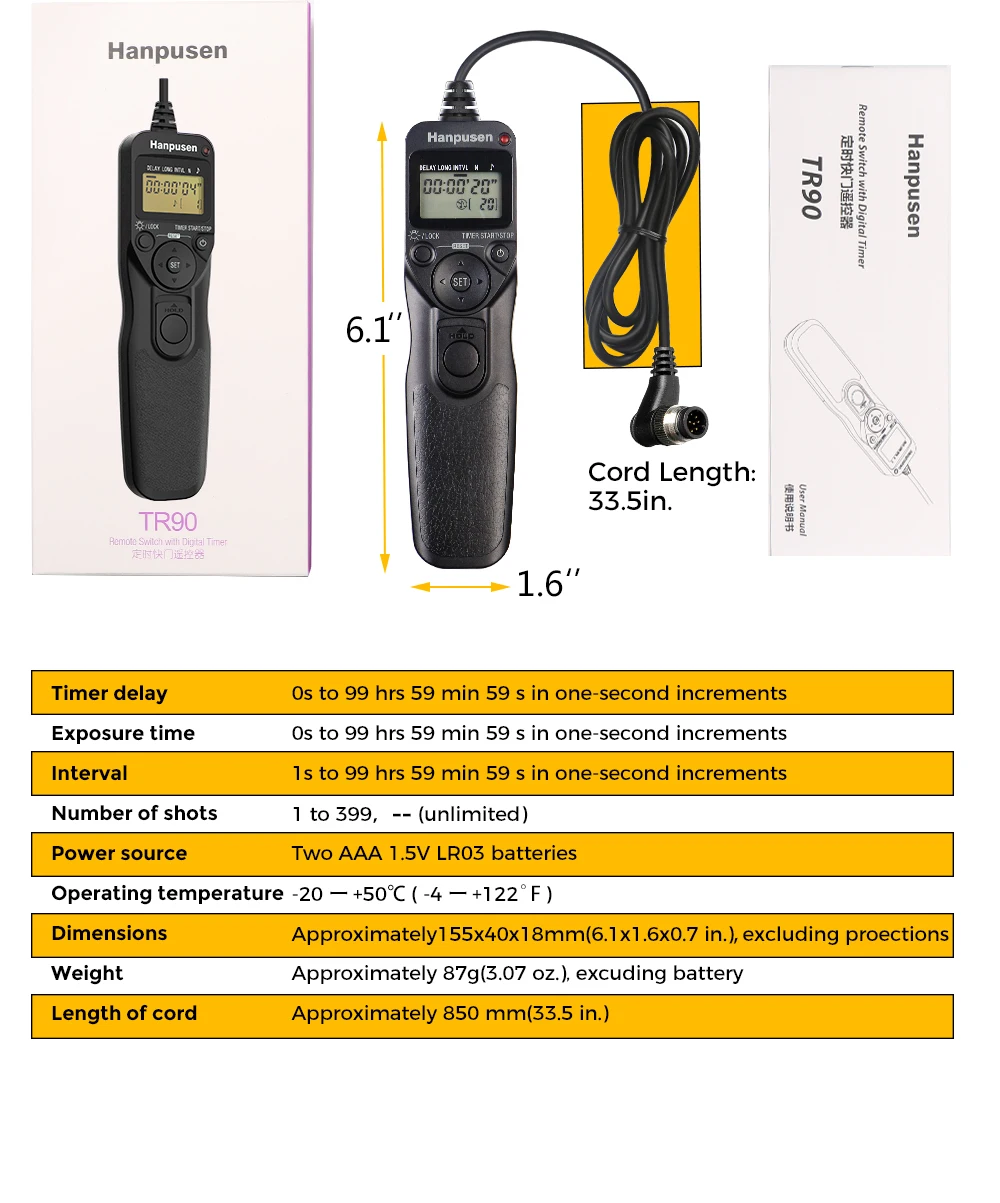 Hanpusen TR90 Kamera Zeitraffer-Intervallometer LCD-Timer Fernbedienung für ausgewählte Canon Nikon Sony Fujifilm Olympus Pentax Kameras – Detail 13