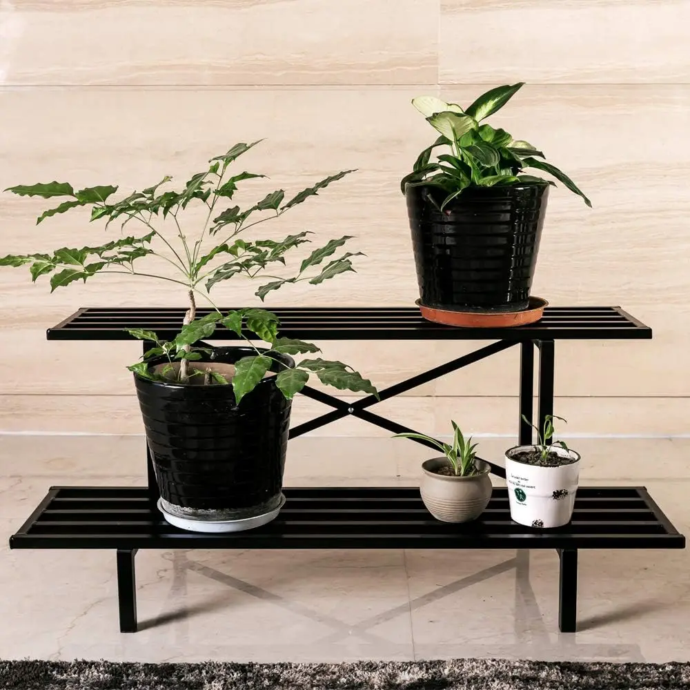 

2-Tier Metal Plant Stand, Indoor Outdoor, 35.43 x 17.5 x 14 in, 440 lbs Capacity