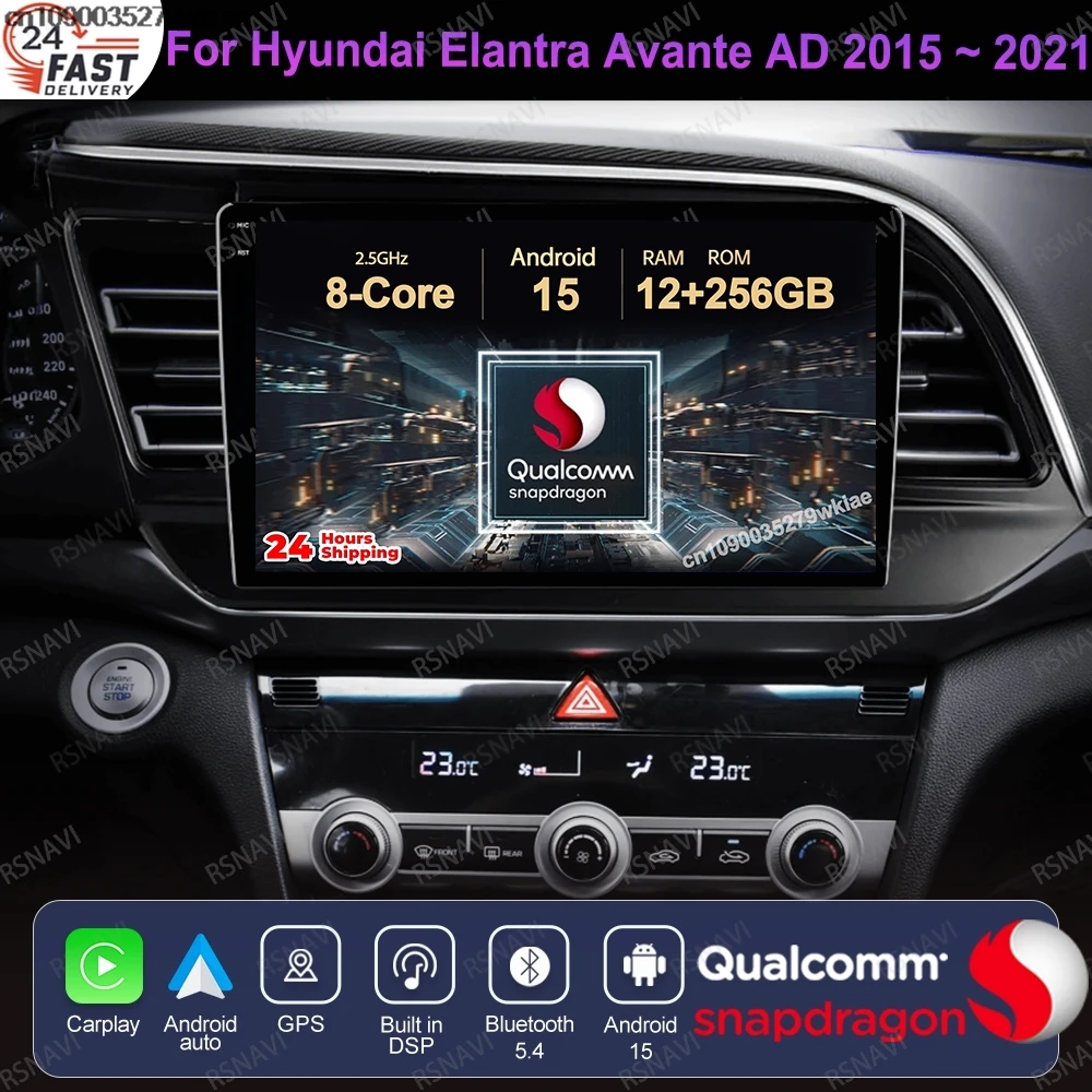Android 15 For Hyundai Elantra Avante AD 2015 ~ 2021 DVD 4G LTE Viedo Player Autoradio Qualcomm Multimedia Head Unit QLED DSP BT
