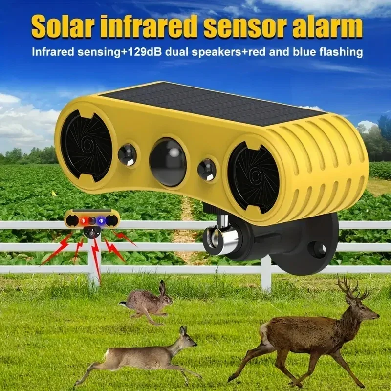 Solar Motion Sensor Siren Animal Repellent with 129db Siren,Built-in Light for Home,Villa,Yard,Chicken Coop,Farm,Barn