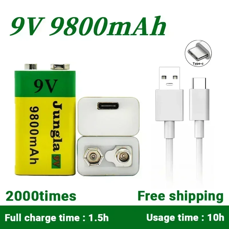 

2025 9V 9800mAh li-ion Rechargeable battery Micro USB Batteries 9 v lithium for Multimeter Microphone Toy Remote Control KTV use