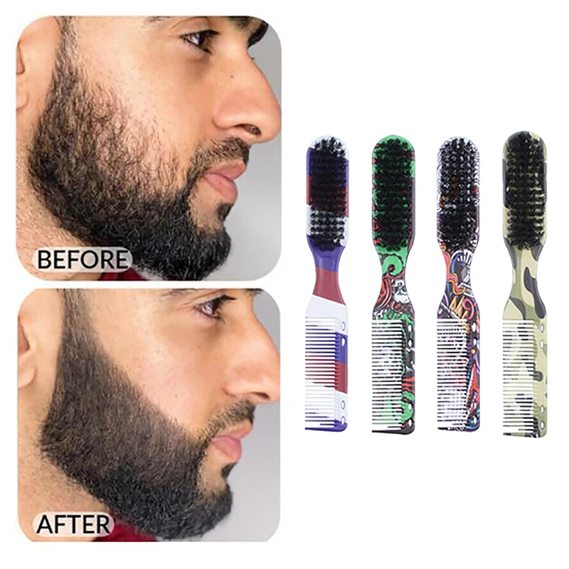 Cepillo de peinado de barba de doble cara, peine profesional de corte de pelo de barbero, salón de afeitado, limpieza de barba y cuello, nuevo tipo