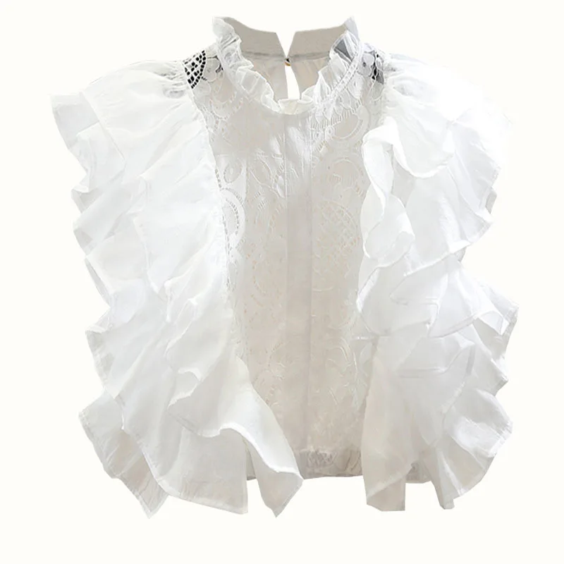 Vintage Elegant Lace Petal Sleeve Blouse French Hollow Out Shirt Casual Chic Top Fairy Summer Women Clothing