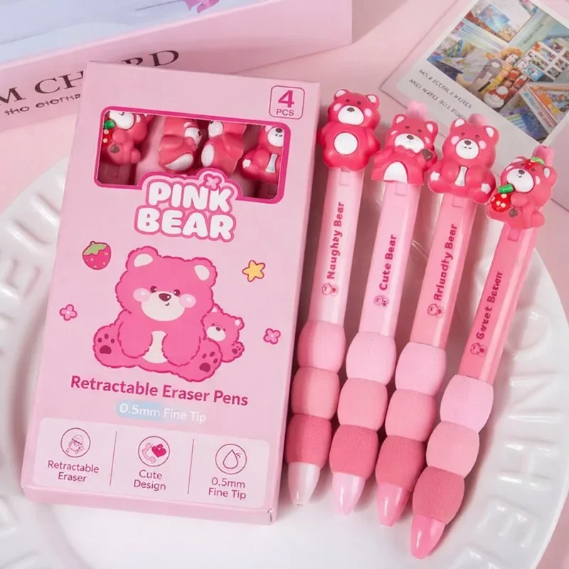 Refillable Heat Erasable Gel Pen with Line Dog Cartoon Design, Soft Grip Click Pen, Blue Ink ST Tip for Students