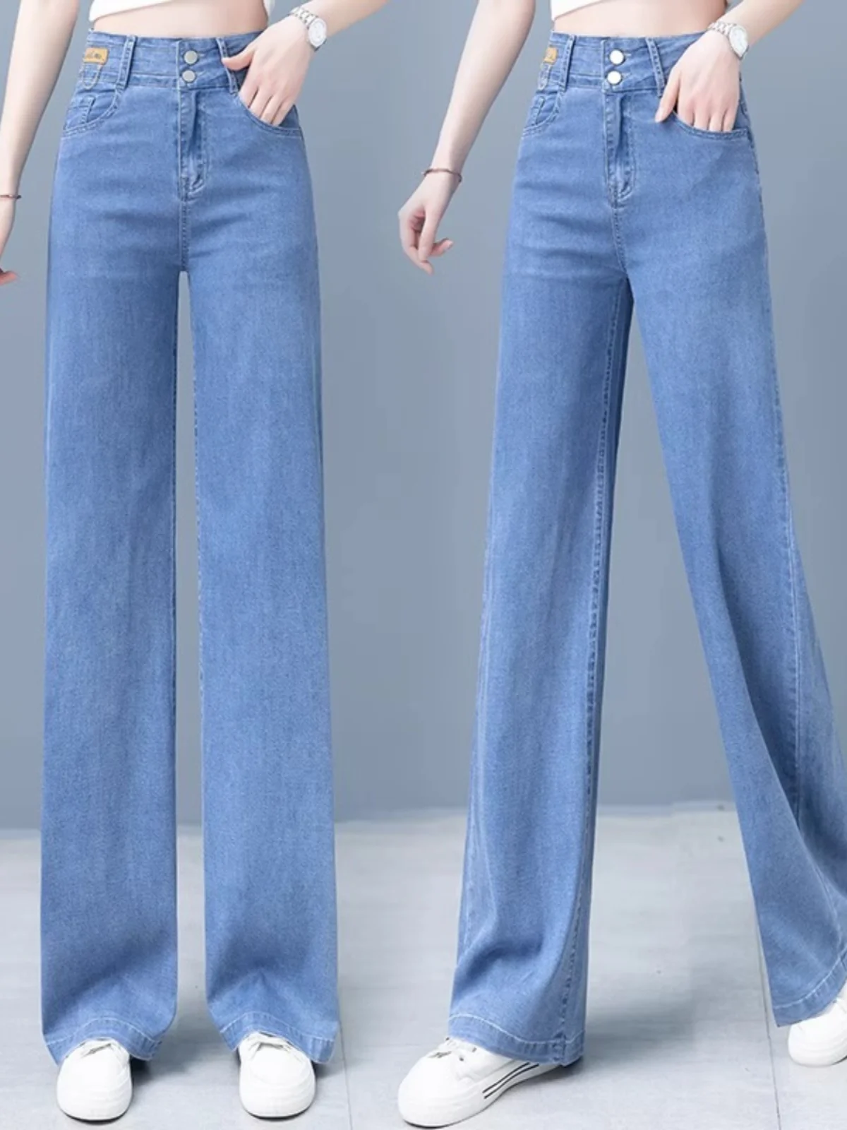 

High Waist Draped Soft Silk Women's Jeans Loose Straight Leg Long Pants Autumn New Arrival Cotton Stretch Denim Wide Leg Trou...