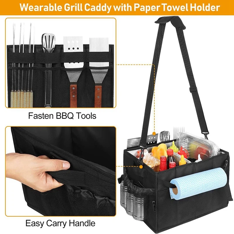 Grill And Picnic Caddy, Equipped With Paper Towel Holder, Condiments, Barbecue Utensils, Plate, Easy Carry Griddle