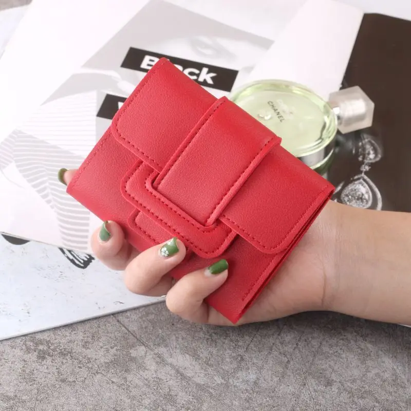 New Korean Version Solid Color Drawstring Folding Women's Wallet Change Bag Clutch Student Short Wallet Wallet Wallet Wallet