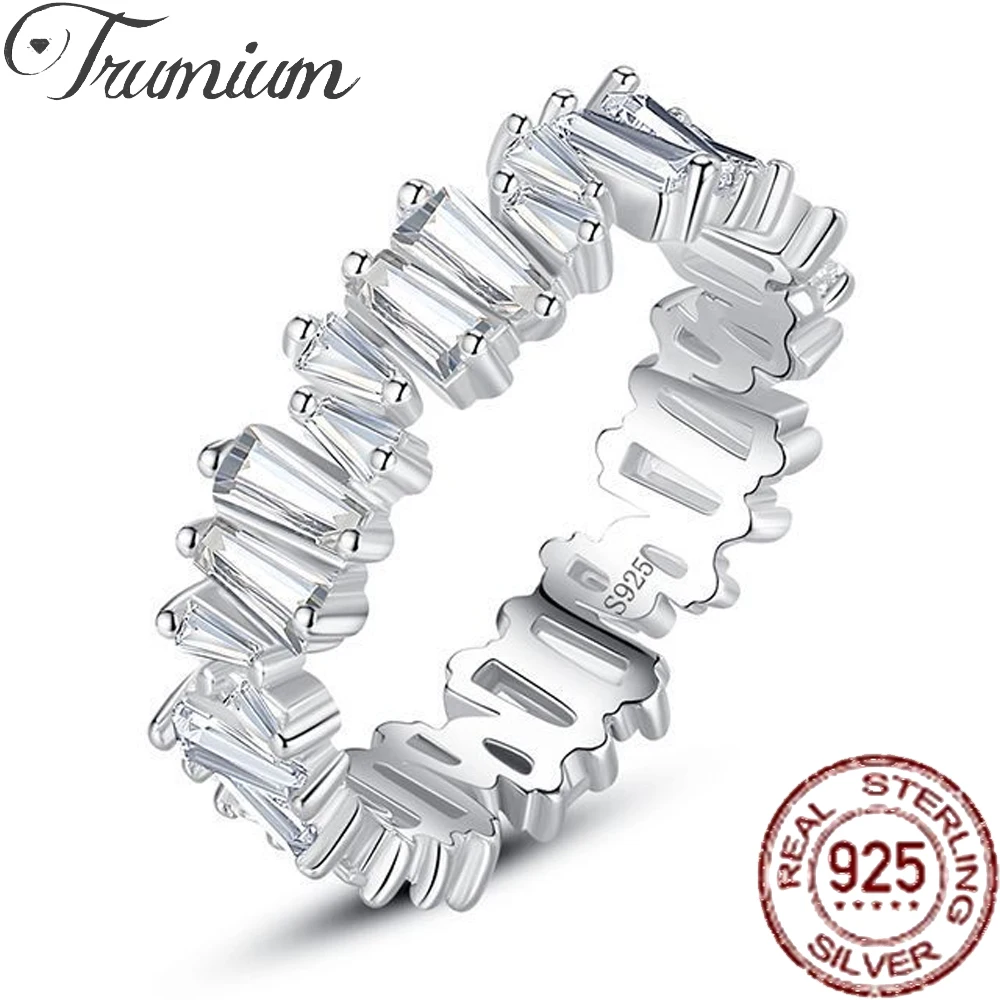 

Trumium S925 Sterling Silver 5mm Full Eternity Stackable Engagement Rings for Women Irregular 5A Cubic Zirconia Wedding Jewelry