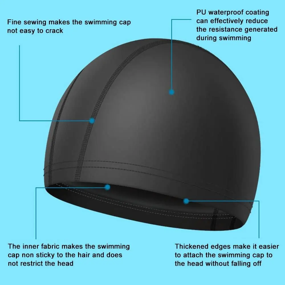 Bonnet de natation en PU à haute élasticité pour hommes et femmes, taille libre, chapeau de piscine, écharpe de sauna en nylon, bonnet de sport de natation pour adultes, cheveux longs