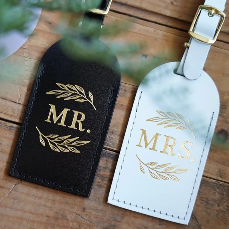 Mr Mrs Leather Luggage Tags Newlywed bride groom Couples just married Wedding Anniversary Honeymoon Vacation beach travel Gift