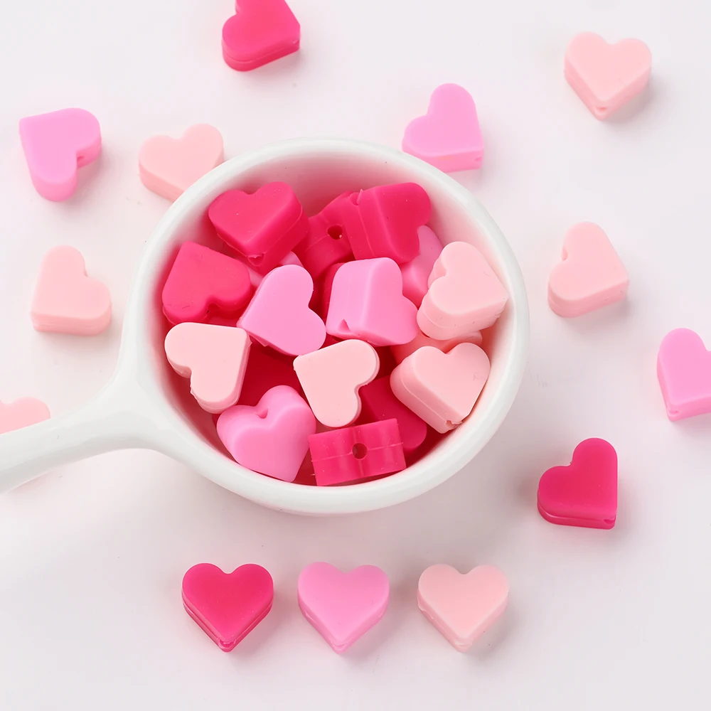 30 Pcs 14mm BPA Free Food Grade heart-shaped silicone bead set For DIY Necklace Jewelry Making Pacifier Clip Nursing Baby Toys