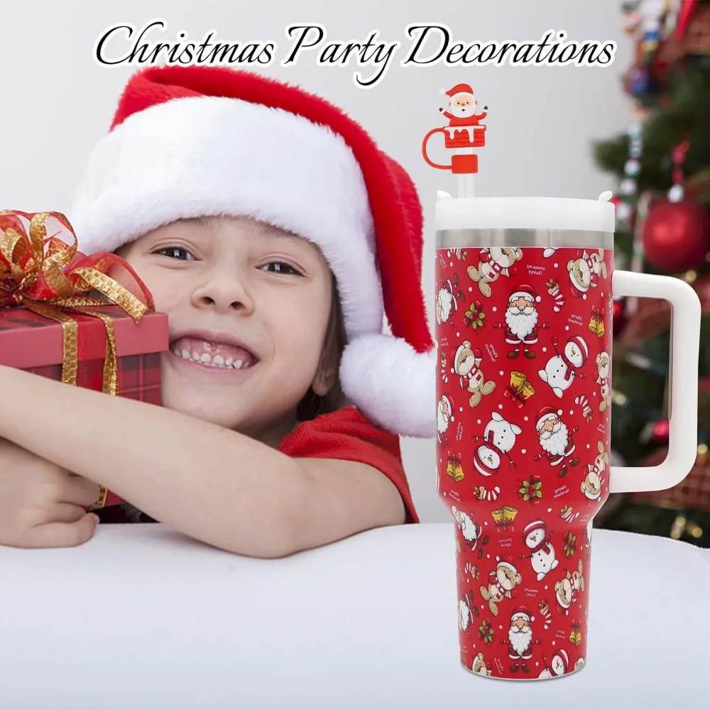 1/5 pezzi tappo di copertura in paglia di Natale a prova di spruzzi 10mm tappo antipolvere per bere decorazione di paglia pupazzo di neve topper di paglia in silicone