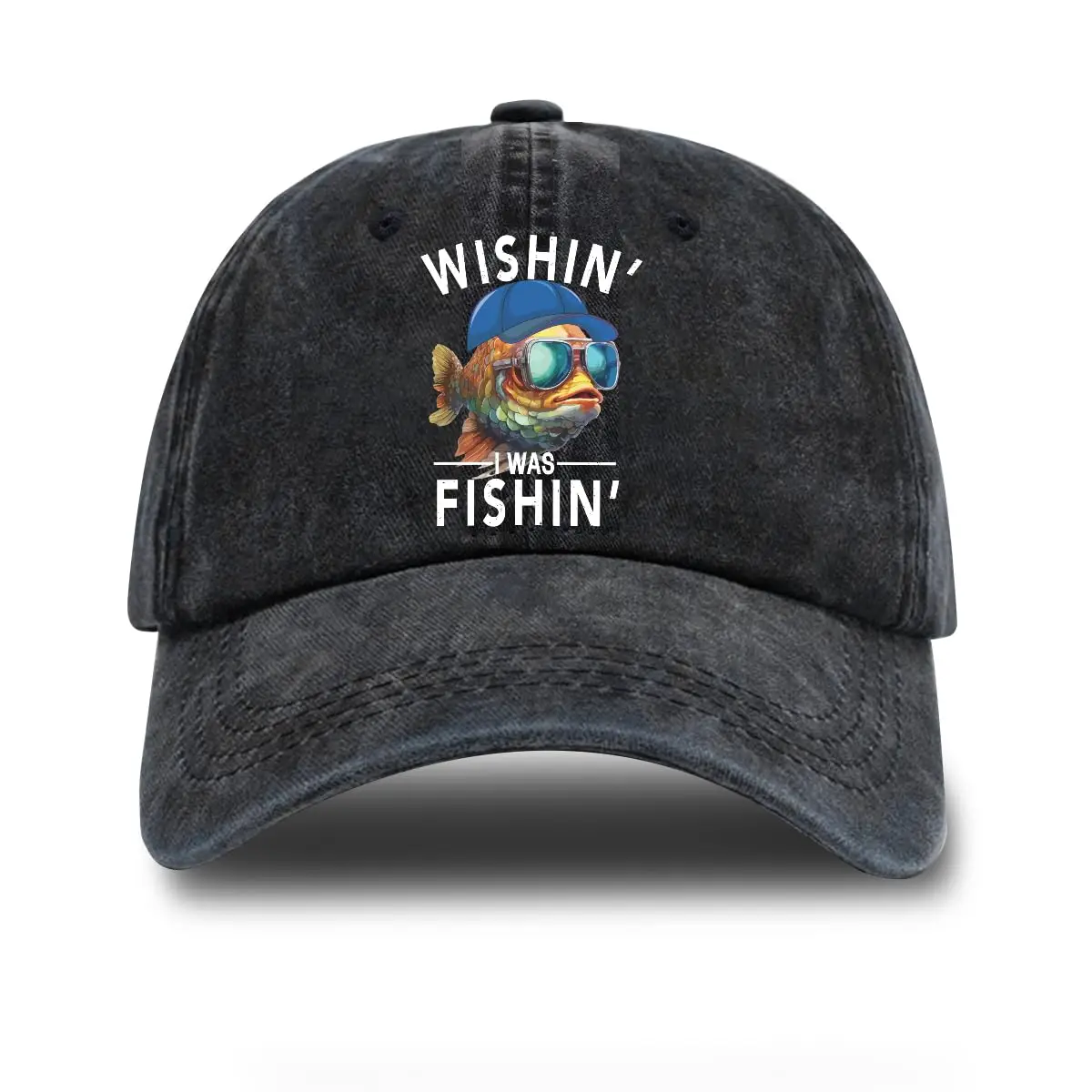 Wishin' I was Fishin' Adjustable Vintage Washed Cotton Baseball Cap Funny Retro Trucker Hat for Men Grandpa Dad Fishing Lover