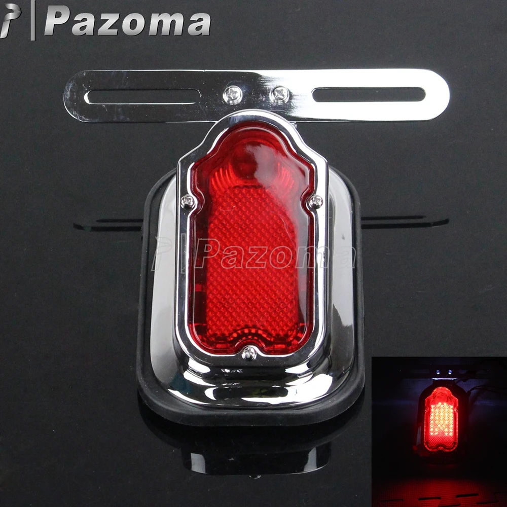 Aluminum Rear Brake Stop Lamp Chrome Red Lens Motorcycle Tail Light For Chopper Bobber Cafe Racer Cruiser Custom Retro Taillight