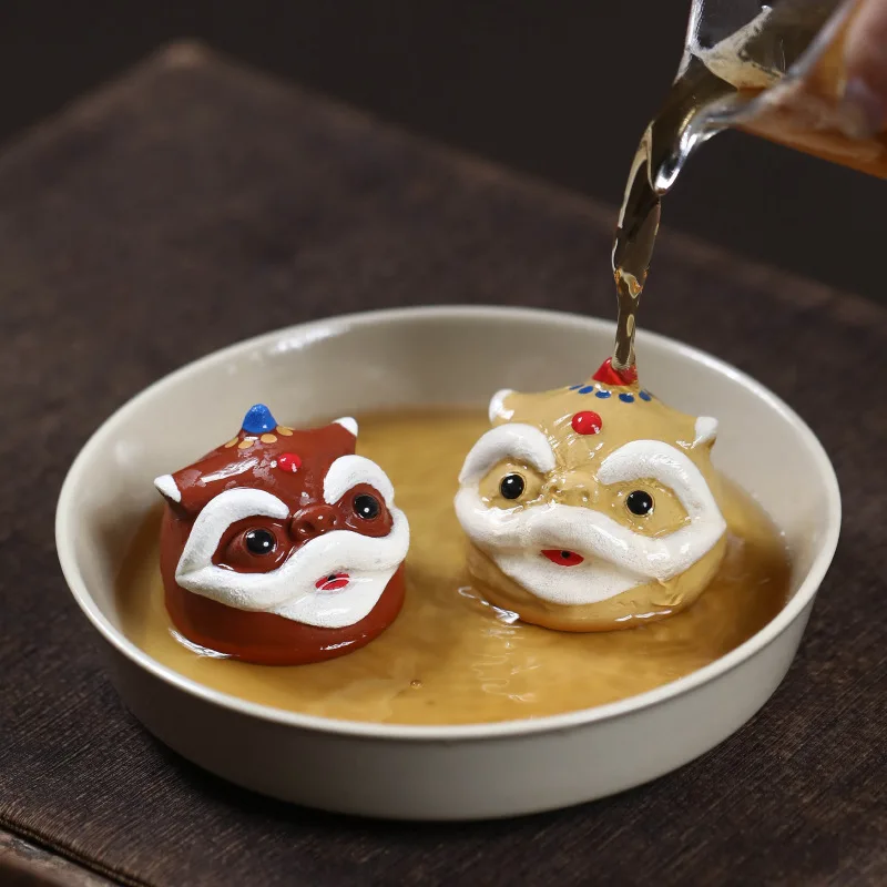 Purple Clay Tea Pet Lion Awakening Ornament Yuanbao Tang Lion Head Wealth-attracting National Style Incense Holder Tea Table