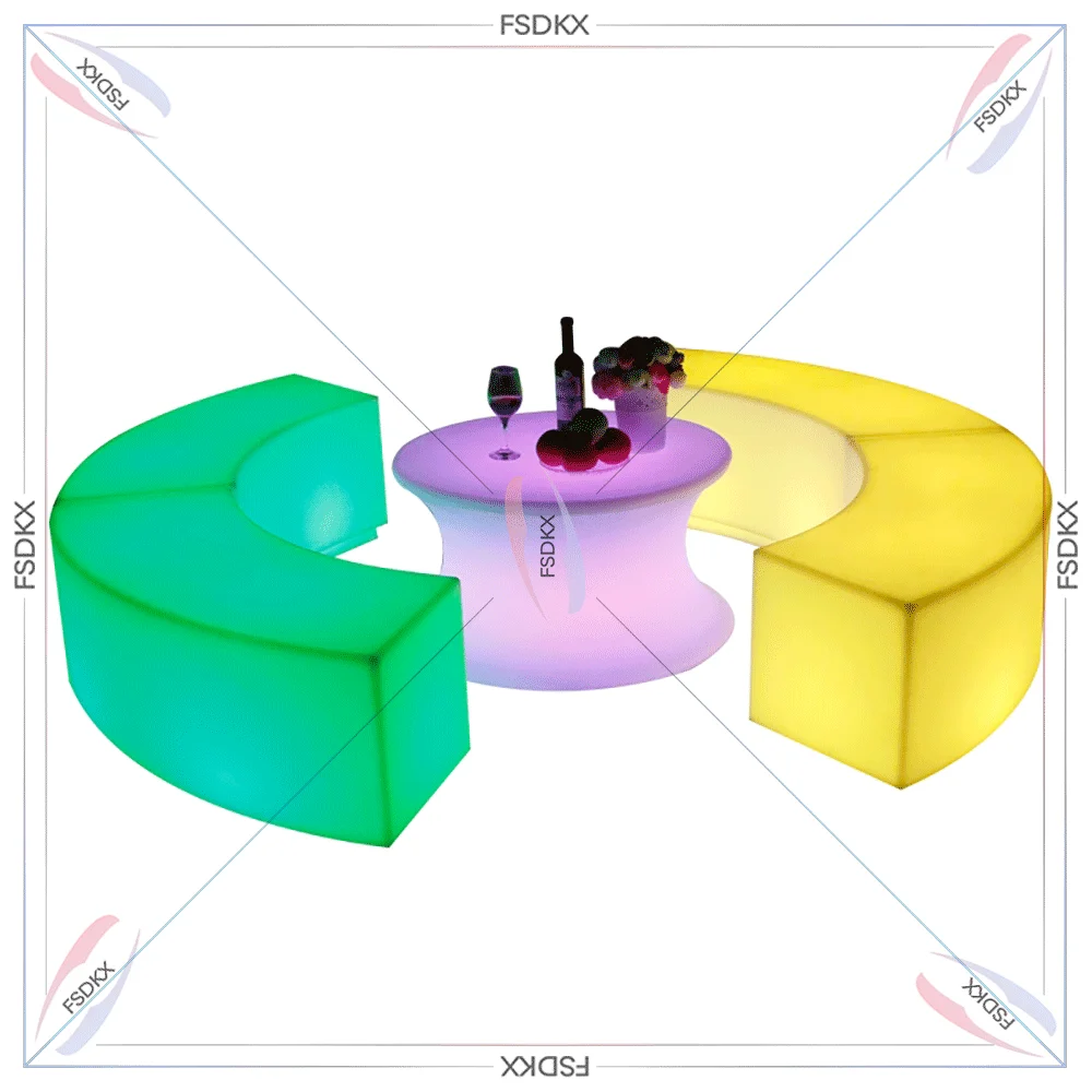 Smart Modern LED Furniture Set for Living Room Practical Plastic Sofa Corner Leather Design Practical LED Table and Chairs