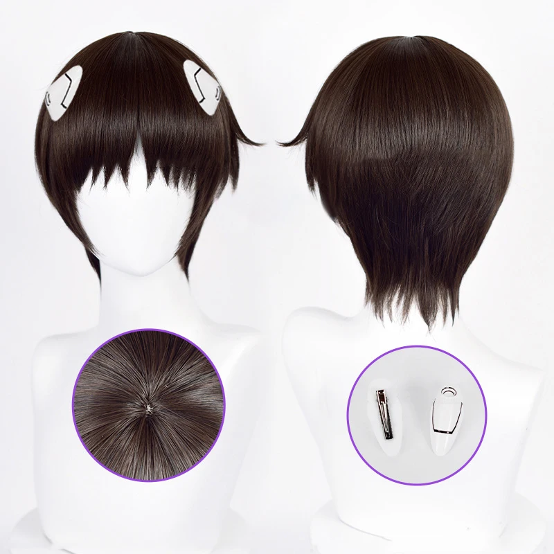 High Quality Anime Shinji Ikari Cosplay Wigs Ikari Short Brown Black Heat Resistant Wig + Wig Cap