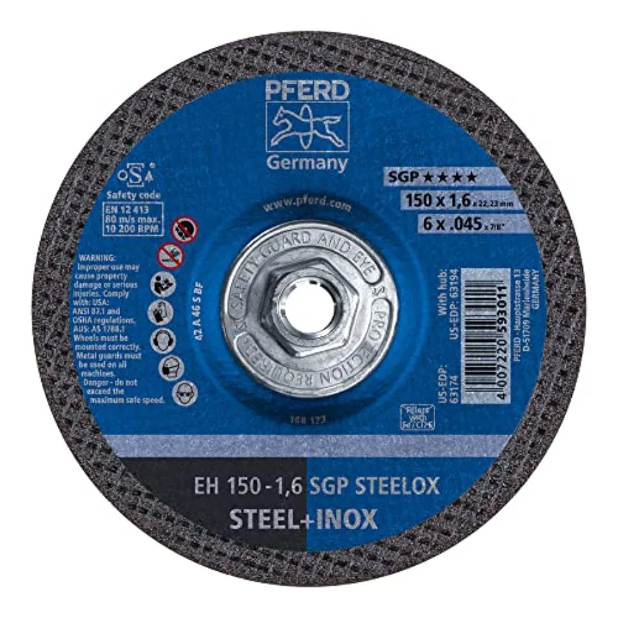 

SGP STEELOX Type 27 Cut-Off Wheel 6" x 0.045" x 5/8"-11 Aluminum Oxide 10 200 RPM High-Performance Metal Cutting Discfor Steel