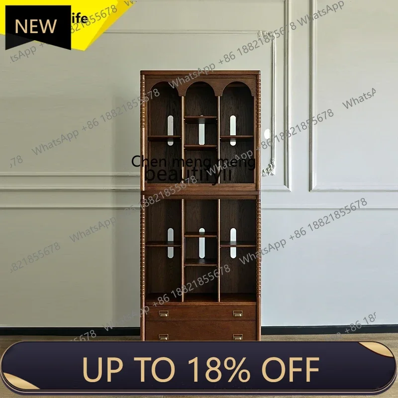 

P178 BFrench retro solid wood bookcase integrated whole wall combination cabinet, all solid wood full wall bookcase living room