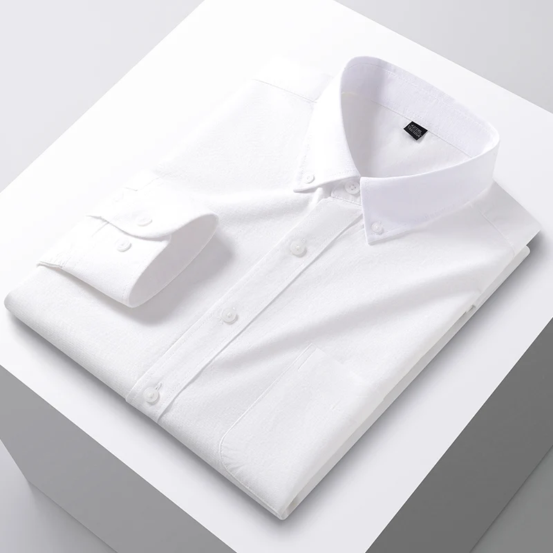 Plus Size 5XL Men's Oxford Shirts Fashion Autumn Long Sleeve 100% Cotton Solid Color Slim Fit Business Breathable Social Clothes
