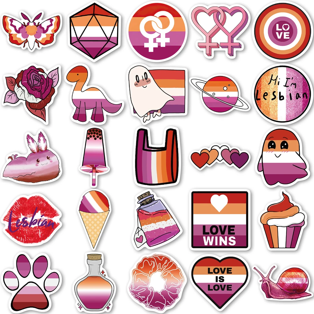 50PCS Lesbian Pride Stickers Lesbian Love Stickers Vinyl Waterproof Toy Stickers for Laptop Water Bottle Computer Skateboard