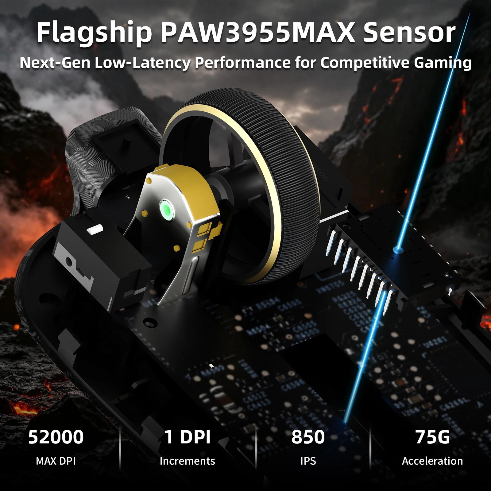 ATTACK SHARK RS3 Ultra 8K Carbon Fiber Wireless Gaming Mouse, PAW3955MAX Sensor, 52K DPI, Nordic MCU, 63g, 800H Battery