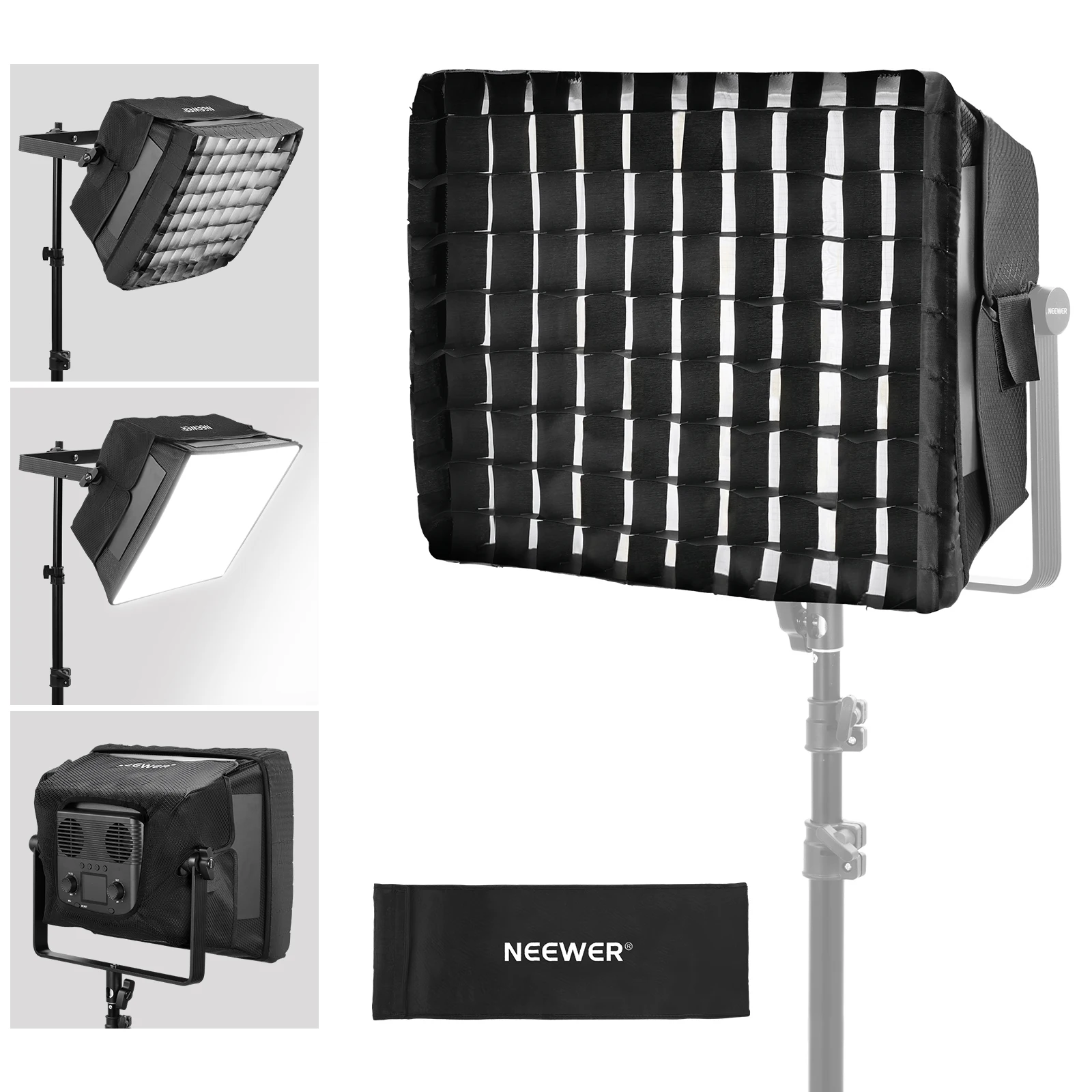 NEEWER Diffuseur Softbox amélioré pour panneau lumineux vidéo LED PL60C RVB, 15,4" x 12,6"/39 x 32 cm pliable avec grille/sac/capuchon inférieur,