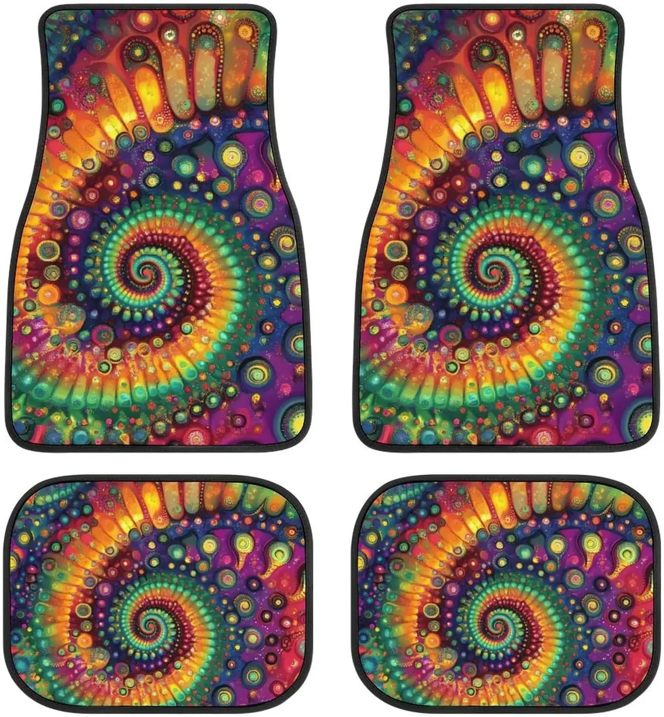 

Tie Dye Spiral Print 4 Pcs Car Floor Mats Front Rear Carpets Universal Fit Car Interior Decoration