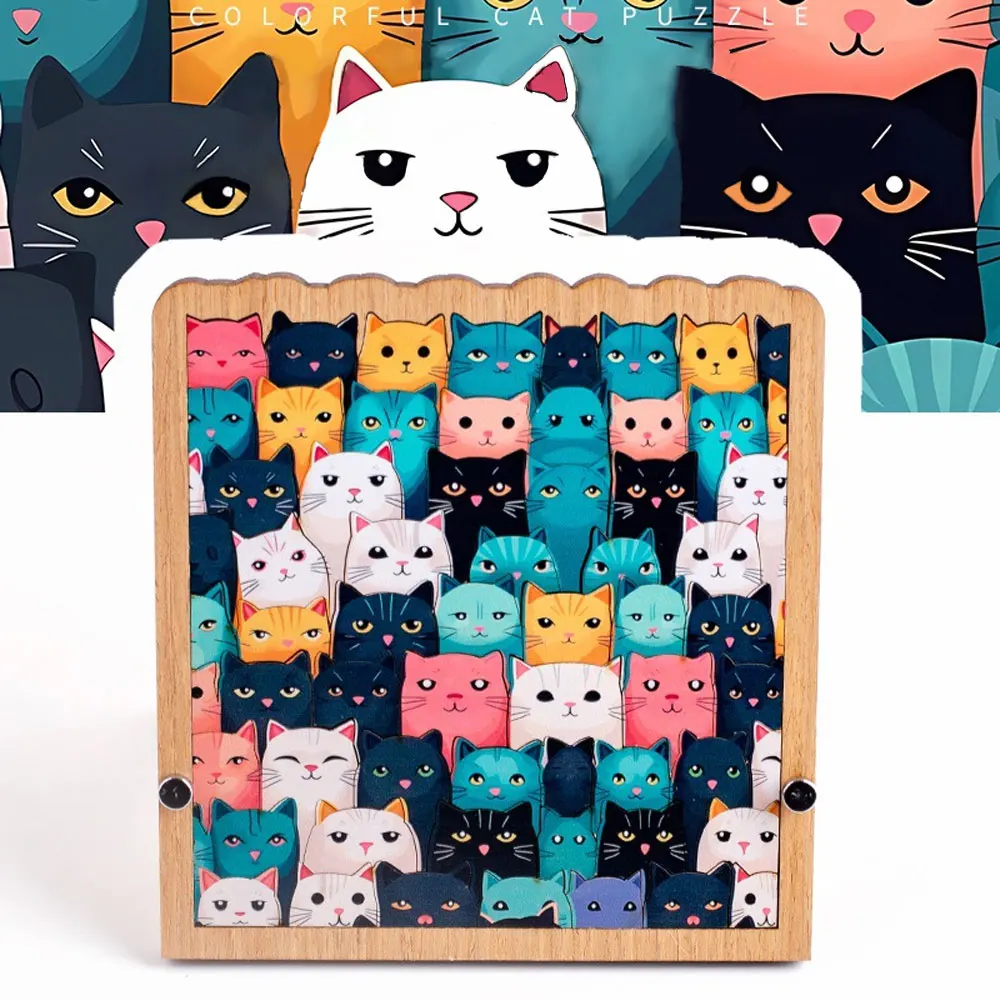 Cartoon Colorful Cat Jigsaw Puzzle Christmas Gifts High Difficulty Adult Puzzle Irregular Wood Puzzle Fun Children Toys UG359