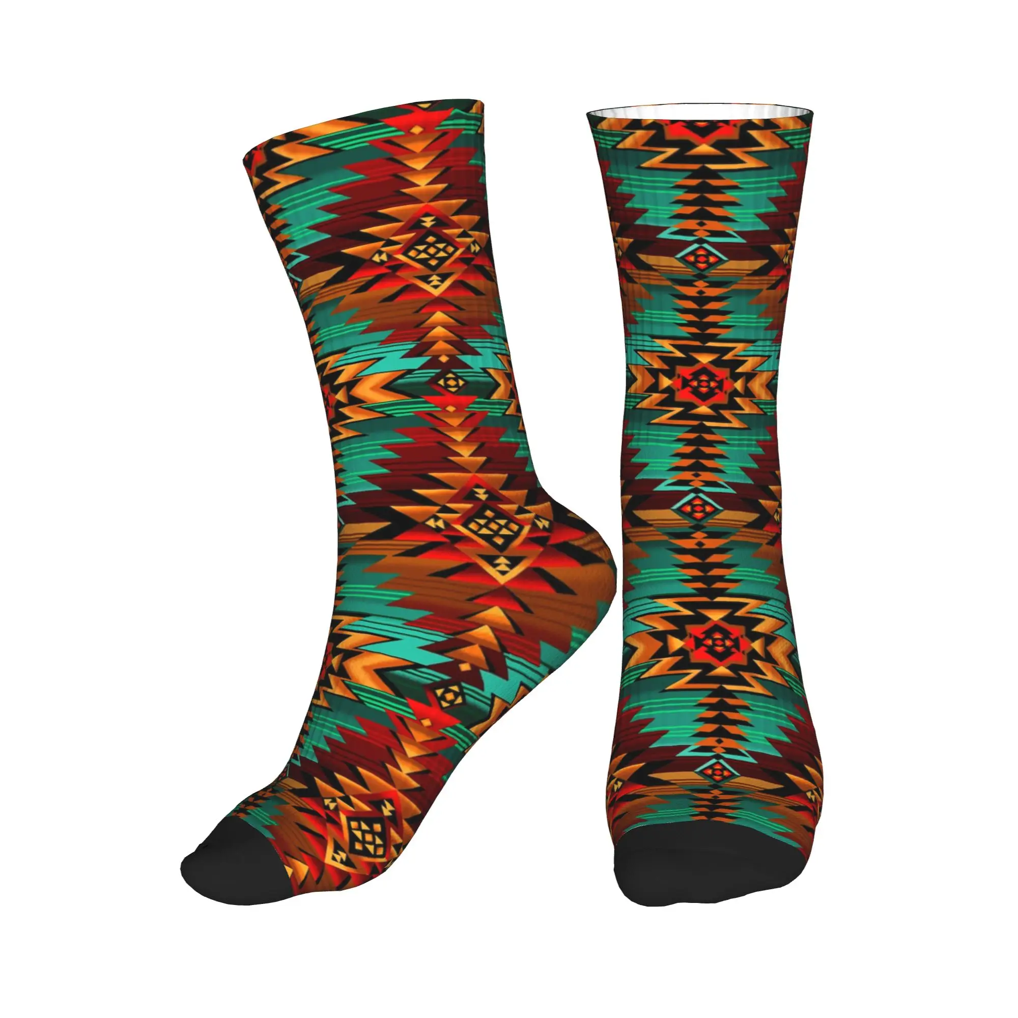 

Fun Mens Native American Southwest Ethnic Aztec Geometric Print Dress Socks Unisex Breathbale Warm 3D Print Crew Socks