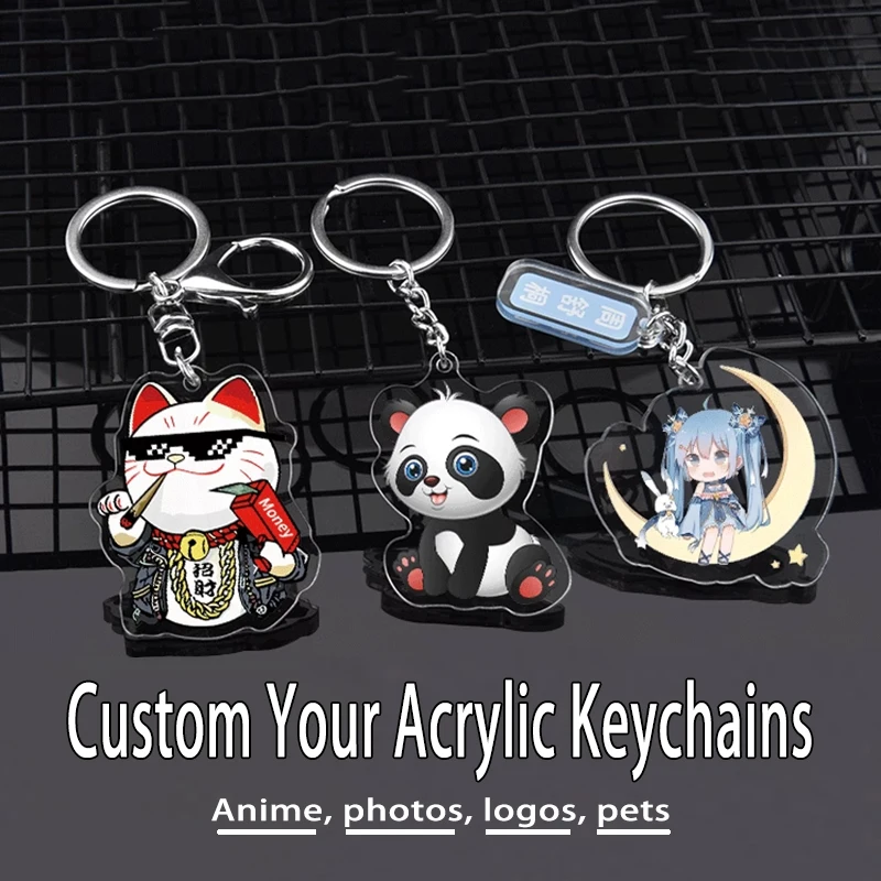 Custom Logo Acrylic Keychain Cat Dog ID Charm Print Holographic Personal Photo Pet Souvenir Birthday Gift Tag Name Key Chain