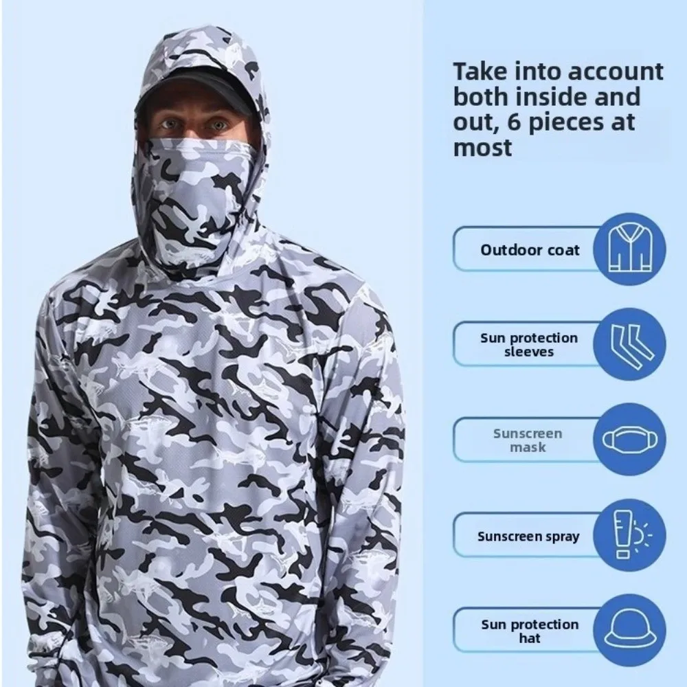 Hooded Design Fishing Shirt Performance Fabric Summer Mask Hooded Fishing Clothes Lightweight Material UV Protection Shirt