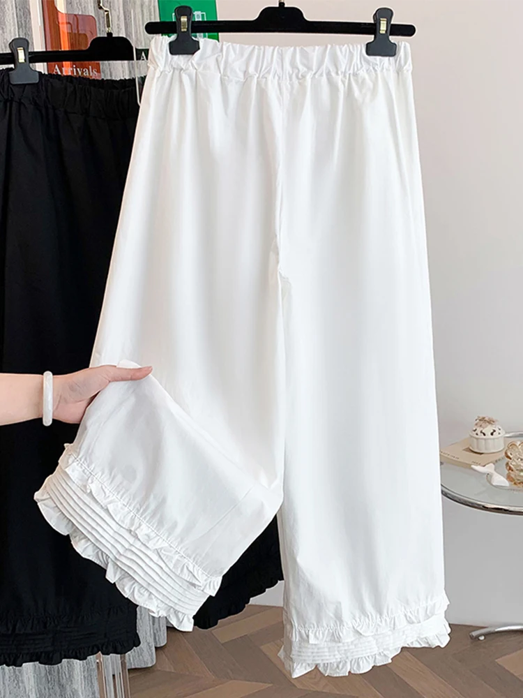 

Ретро японский Sle белые кружевные широкие брюки юбка женская повседневная свободная посадка с высокой талией девять очков драпировка летняя мода